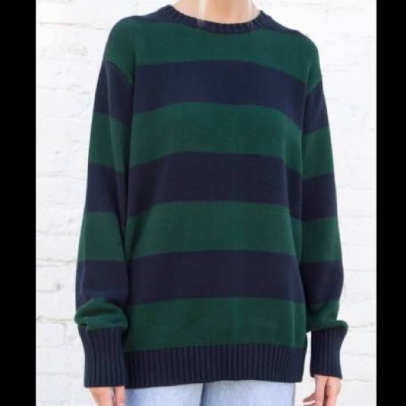 Brandy Melville Sweaters - Brandy Melville Brianna blue green striped crewneck cozy sweater